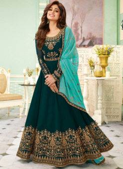 Glorious Green Designer Embroidered Work Party Wear Anarkali Suit