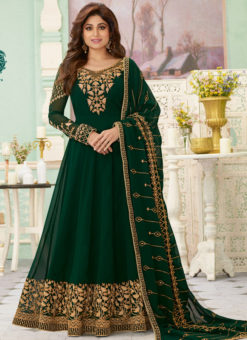 Lovely Green Georgette Party Wear Embroidered Designer Anarkali Suit