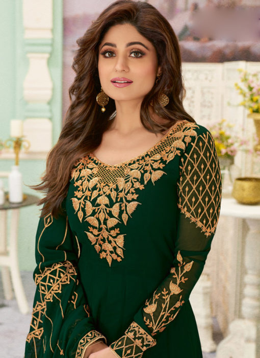 Lovely Green Georgette Party Wear Embroidered Designer Anarkali Suit