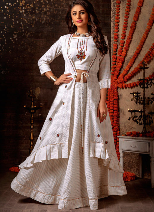 Lovely White Mal Designer Jacket Style Lehenga Choli