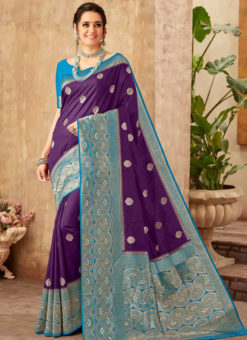 Lovely Purple Silk Sangeet Sandhiya Saree