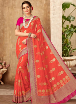Lavish Red Silk Sangeet Sandhiya Saree