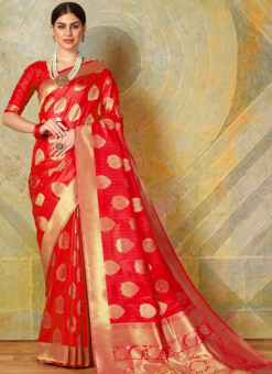 Red Designer Classic Wear Heavy Weaving Silk Saree