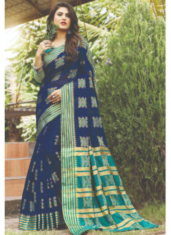 Designer Cotton Blue Zari Weaving Traditional Wear Silk Saree