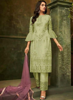 Latest Green Designer Pakistani Style Butterfly Net Suit