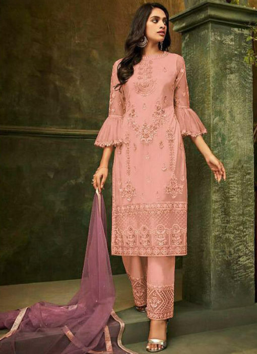 Latest Designer Pink Pakistani Style Butterfly Net Suit
