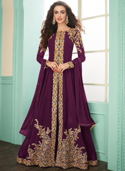 Purple Georgette Embroidered Work Designer Anarkali Suit