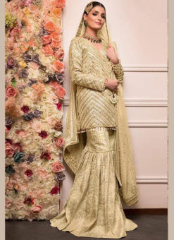 Gold Heavy Embroidred Georgette Designer Pakistani Suit