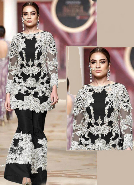 Heavy Embroidred Designer Black Net Pakistani Suit