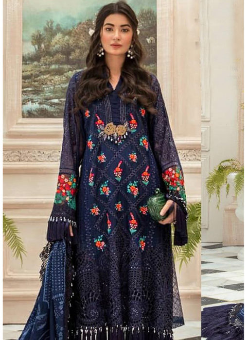 Navy Blue Heavy Embroidred Georgette Designer Pakistani Suit
