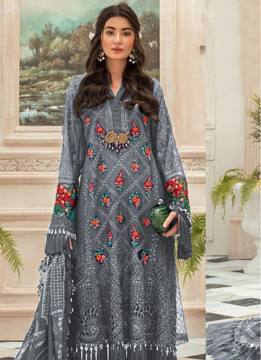 Grey Heavy Embroidred Georgette Designer Pakistani Suit