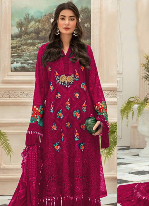 Rani Pink Heavy Embroidred Georgette Designer Pakistani Suit