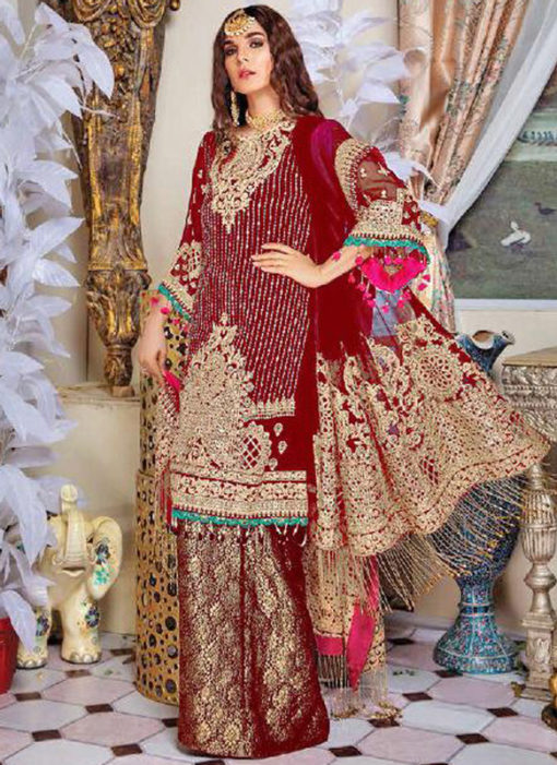 Maroon Heavy Embroidred Georgette Designer Pakistani Suit