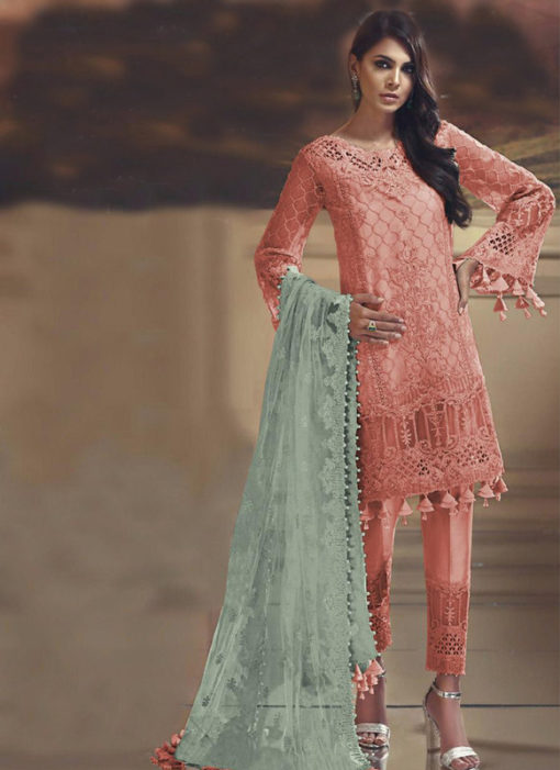 Orange Tissue Silk And Net Designer Pakistani Suit
