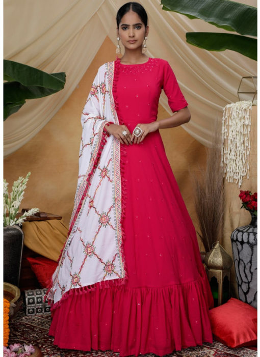 Designer Rani Georgette Embroidered Semi Stitched Party Wear Gown