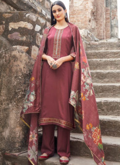 Maroon Cotton Embroidered  Work Casual Wear Churidat Salwar Suit