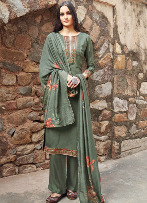 Sea Green Cotton Embroidered Work Casual Wear Churidar Salwar Suit