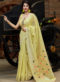 Yellow Silk Printed Designer Sangeet Sandhiya Party Wear Saree