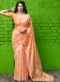 Cream Silk Printed Designer Sangeet Sandhiya Party Wear Saree