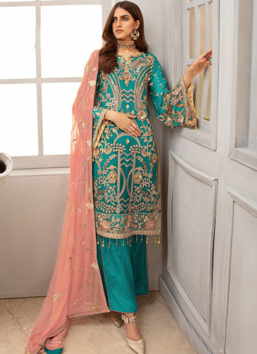 Turquoise Georgette Heavy Designer Pakistani Style Salwar Suit