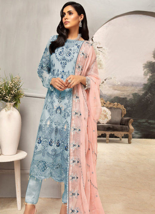 Blue Net Heavy Embroidered Work Designer Pakistani Style Salwar Suit