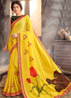 Lovely Yellow Georgette Digital Printed Casual Wear Saree