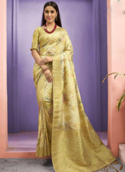 Gold Silk Designer Printed Party Wear Saree