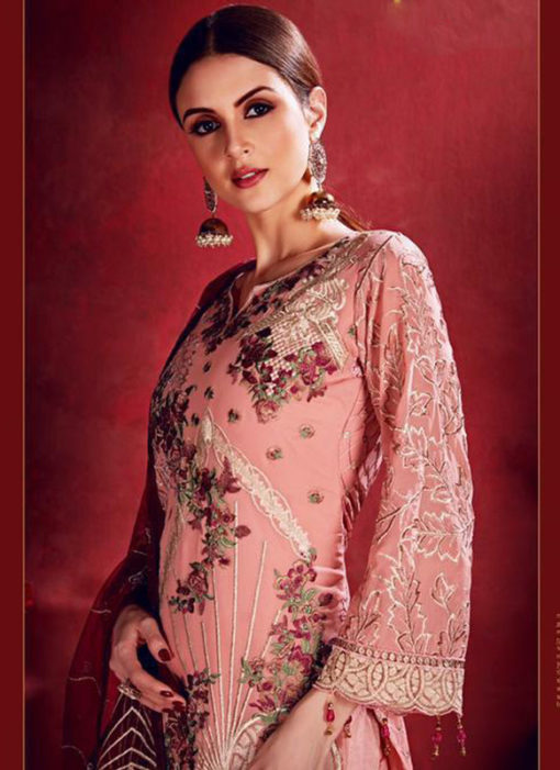Lovely Pink Georgette Designer Embroidered Work Pakistani Suit