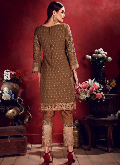 Amazing Brown Georgette Designer Embroidered Work Pakistani Suit