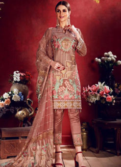 Elegant Wine Georgette Embroidered Work Designer Pakistani Suit