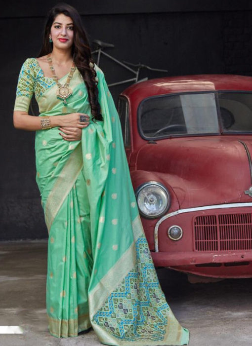 Lovely Sea Green Zari Weaving Silk Wedding Wear Designer Saree