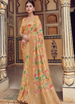 Elegant Peach Silk Zari Weaving Party Wear Saree