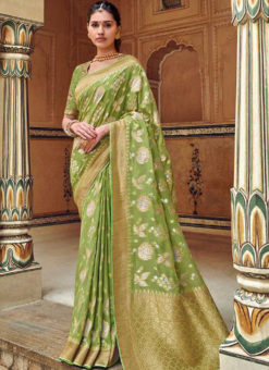 Graceful Green Silk Zari Weaving Party Wear Saree