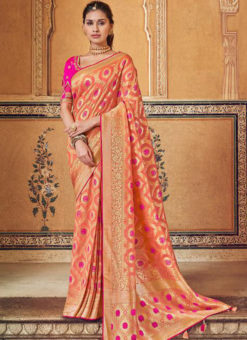 Glorious Pink Silk Zari Weaving Party Wear Saree