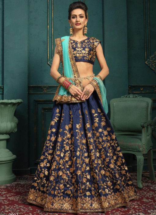 Elegant Navy Blue Silk Designer Wedding Wear Lehenga Choli