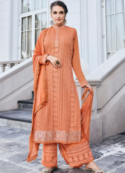 Lovely Orange Georgette Designer Party Wear Pakistani Suit