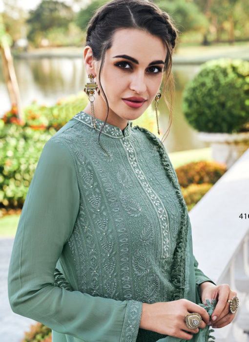 Beautiful Grey Georgette Designer Party Wear Pakistani Suit