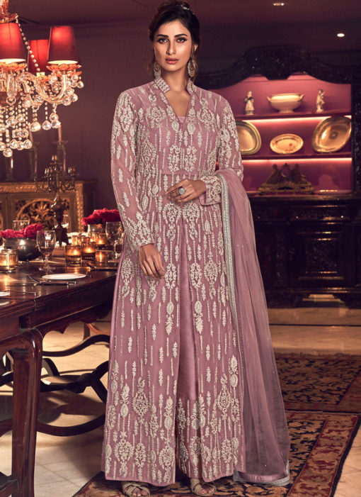 Charming Pink Net Heavy Embroidered Work Designer Anarkali Suit