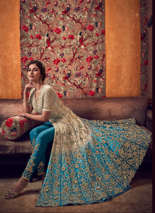 Lovely Cream Net Heavy Embroidered Work Designer Anarkali Suit