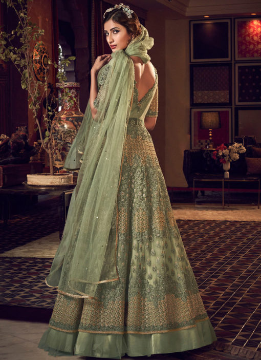 Excllent Green Net Heavy Embroidered Work Designer Wedding Long Lehenga Choli