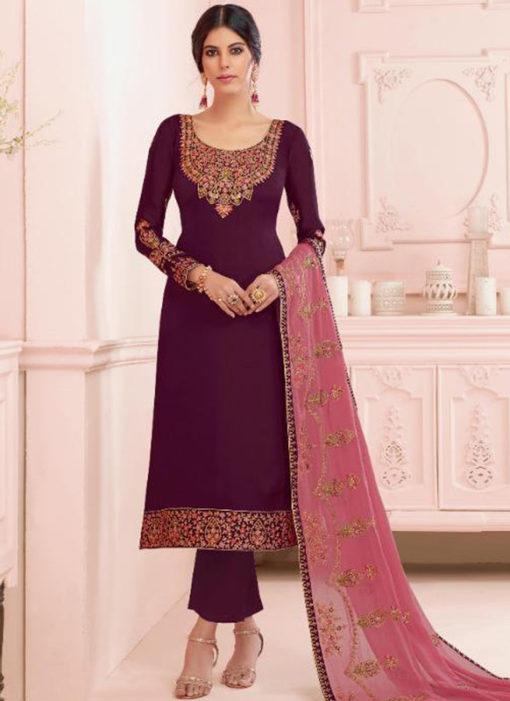 Lovely Purple Georgette Party Wear Designer Salwar Kameez