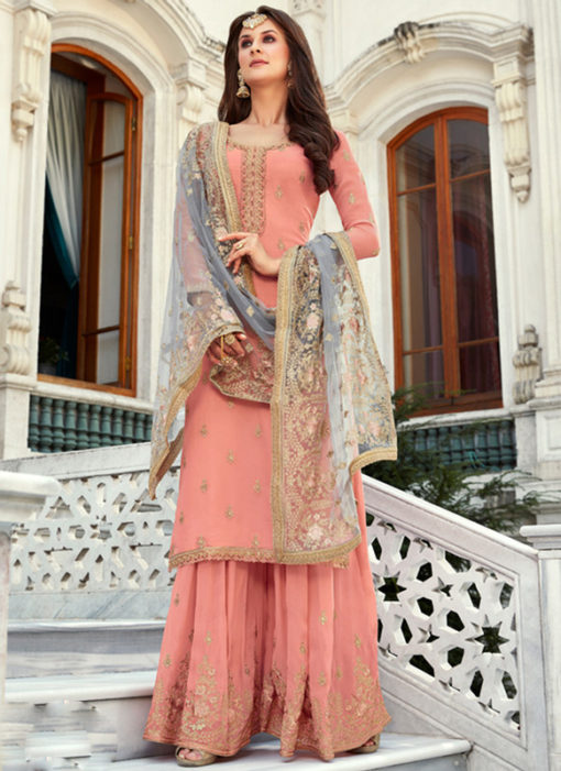 Alluring Pink Georgette Embroidered Work Designer Salwar Kameez