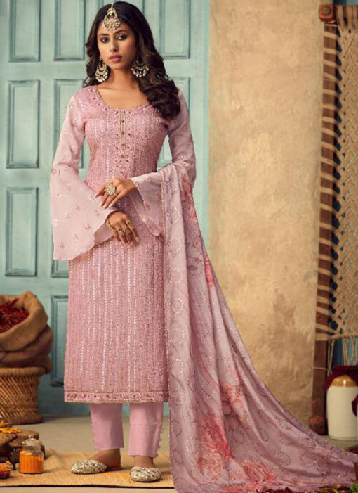 Lovely Pink Chiffon Party Wear Designer Salwar Kameez