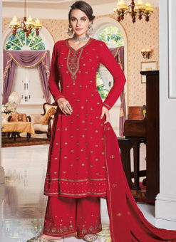 Radiant Red Georgette Embroidered Work Party Wear Salwar Kameez