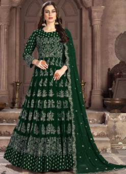 Glorious Green Georgette Designer Embroidered Work Anarkali Suit