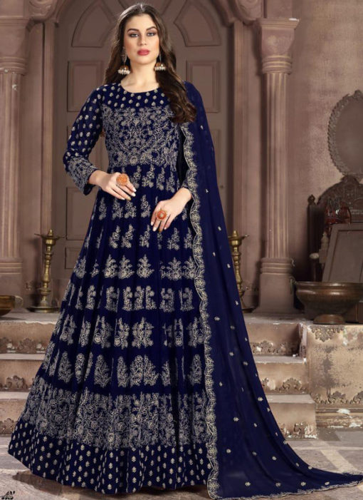 Superb Blue Georgette Designer Embroidered Work Anarkali Suit