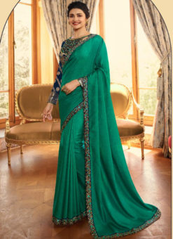 Blissful Green Satin Georgette Patch Border Party Wear Designer Saree