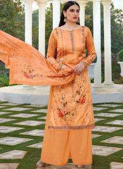 Amazing Orange Cotton Silk Designer Party Wear Palazzo Salwar Kameez