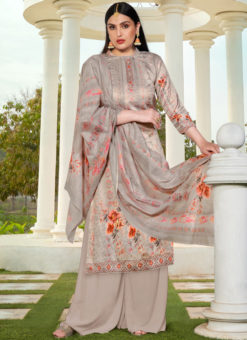 Elegant Grey Cotton Silk Designer Party Wear Palazzo Salwar Kameez