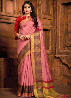 Charming Pink Art Silk Designer Bridal Saree